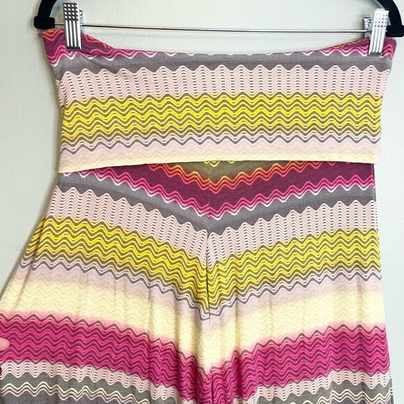 REVOLVE Karina Grimaldi Women's Basic Knit Pants pink Zig Zag Stretch Wide Leg L - Picture 2 of 7